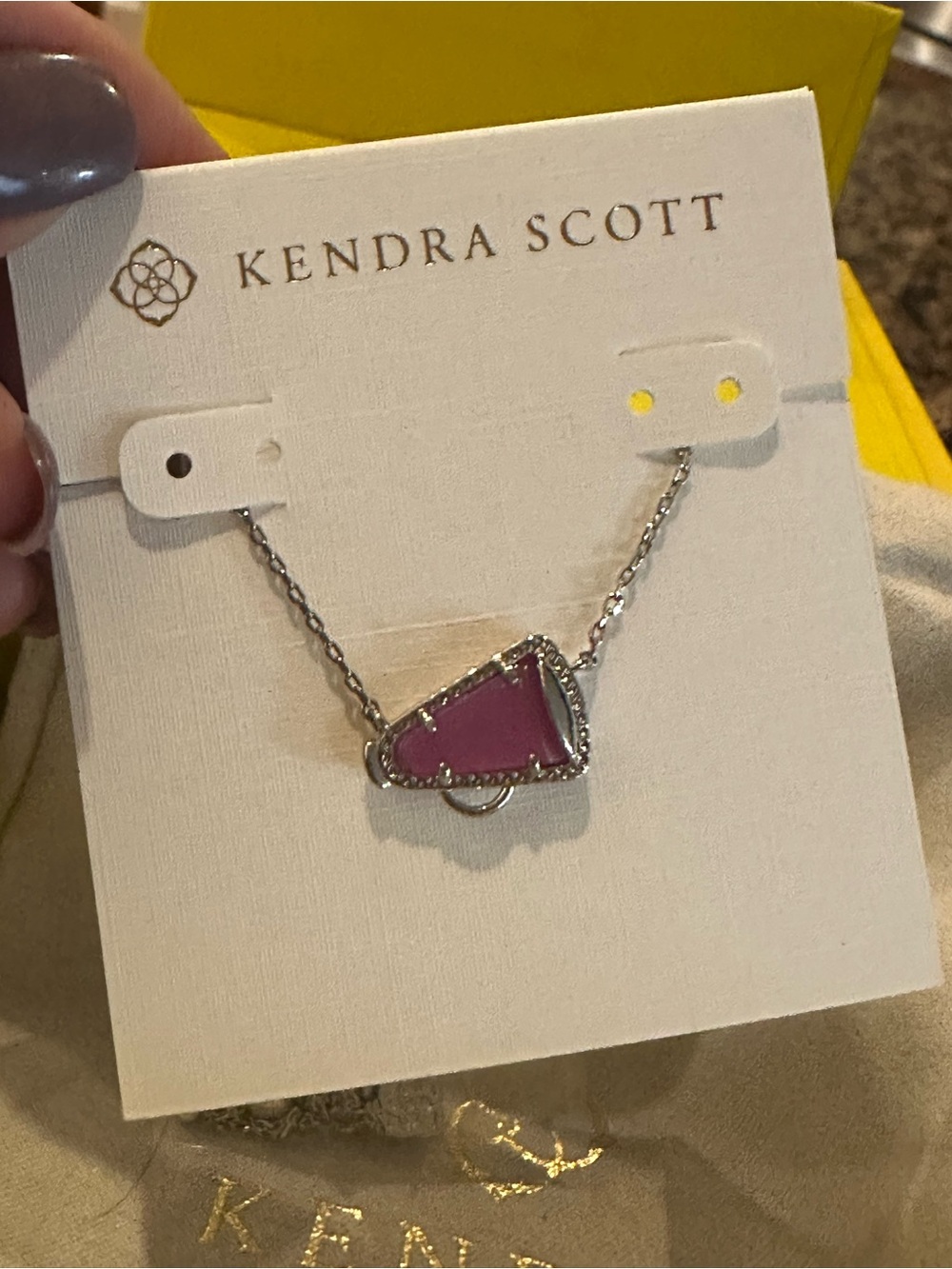 Kendra Scott Cheer Silver Short Pendant Necklace - Pink / Magenta NEW